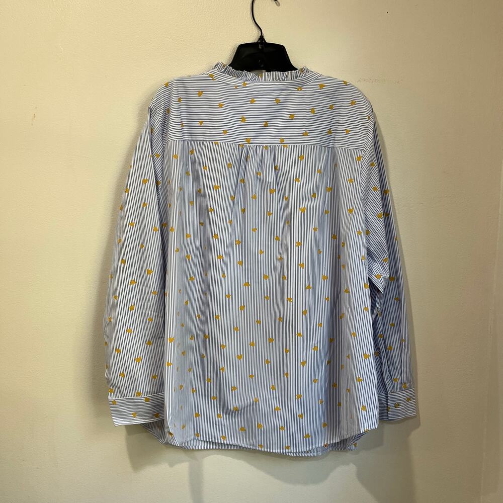 Talbots Plus 2X Blue Stripe Gold Heart Cotton Button Down Preppy Blouse - Picture 3 of 9